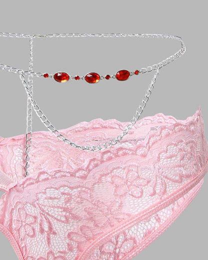 Chain Decor Lace Lingerie Set