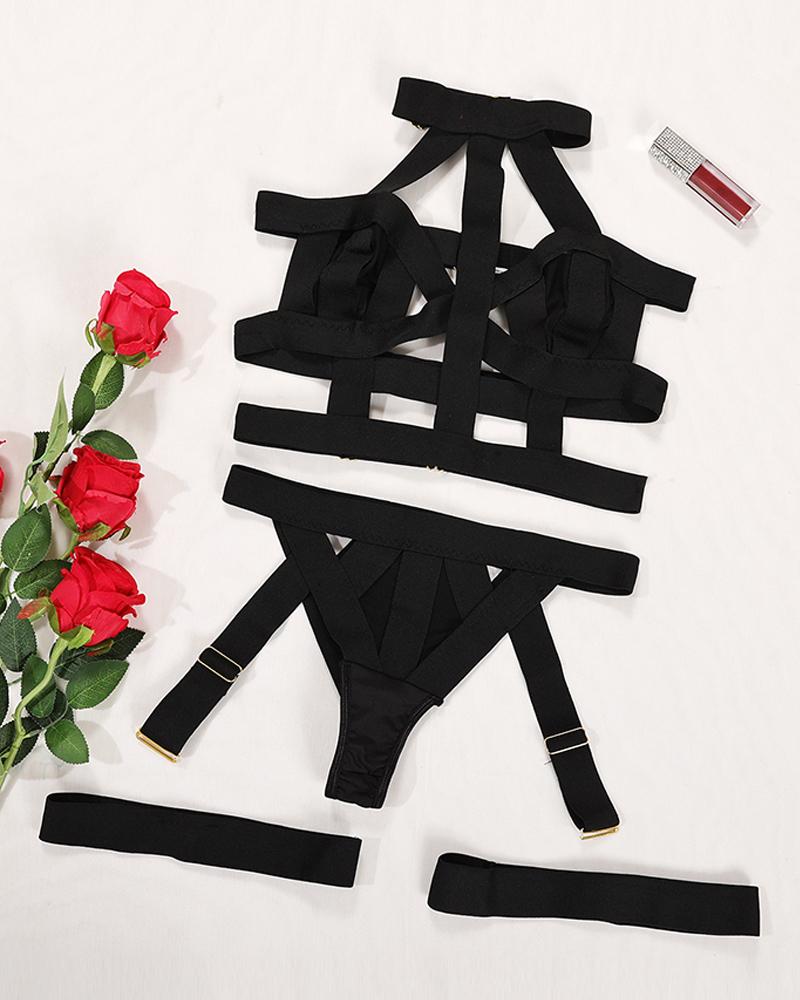 Bandage Hollow Out Buckled Lingerie Set