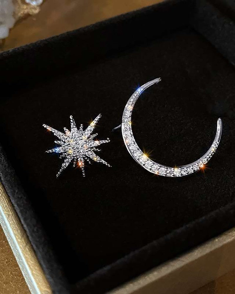1Pair Rhinestone Moon Star Shaped Earrings