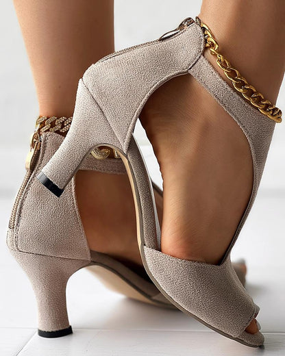 Zip Back Peep Toe Heeled Sandals