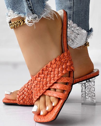 Braided Cross Strap Clear Chunky Heeled Sandals