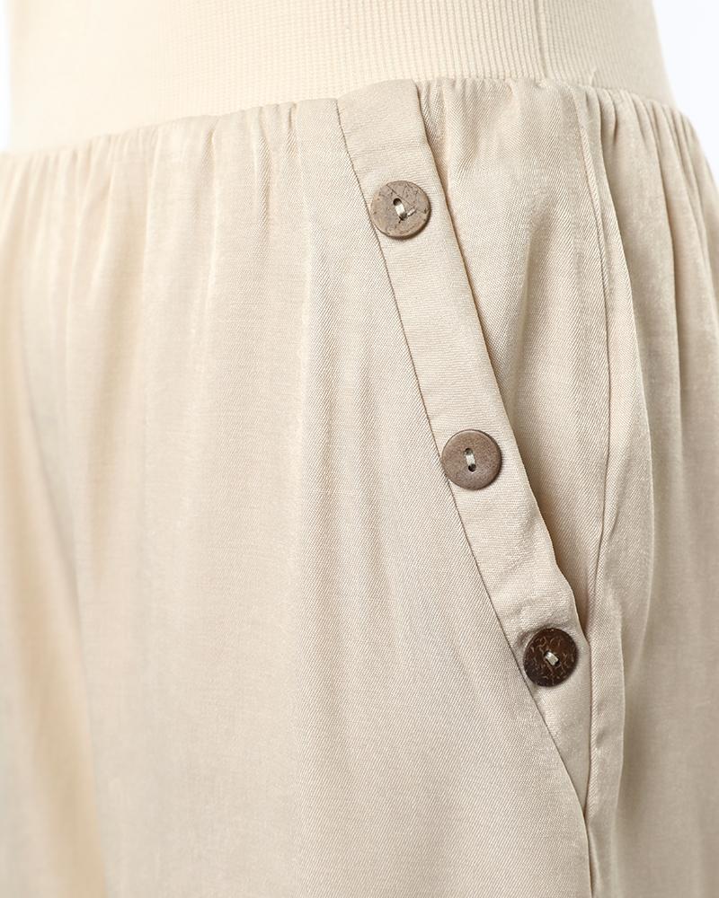 Button Pocket Design Capris Casual Pants