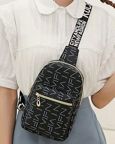 Letter Pattern Zipper Design Crossbody Shoulder Bag