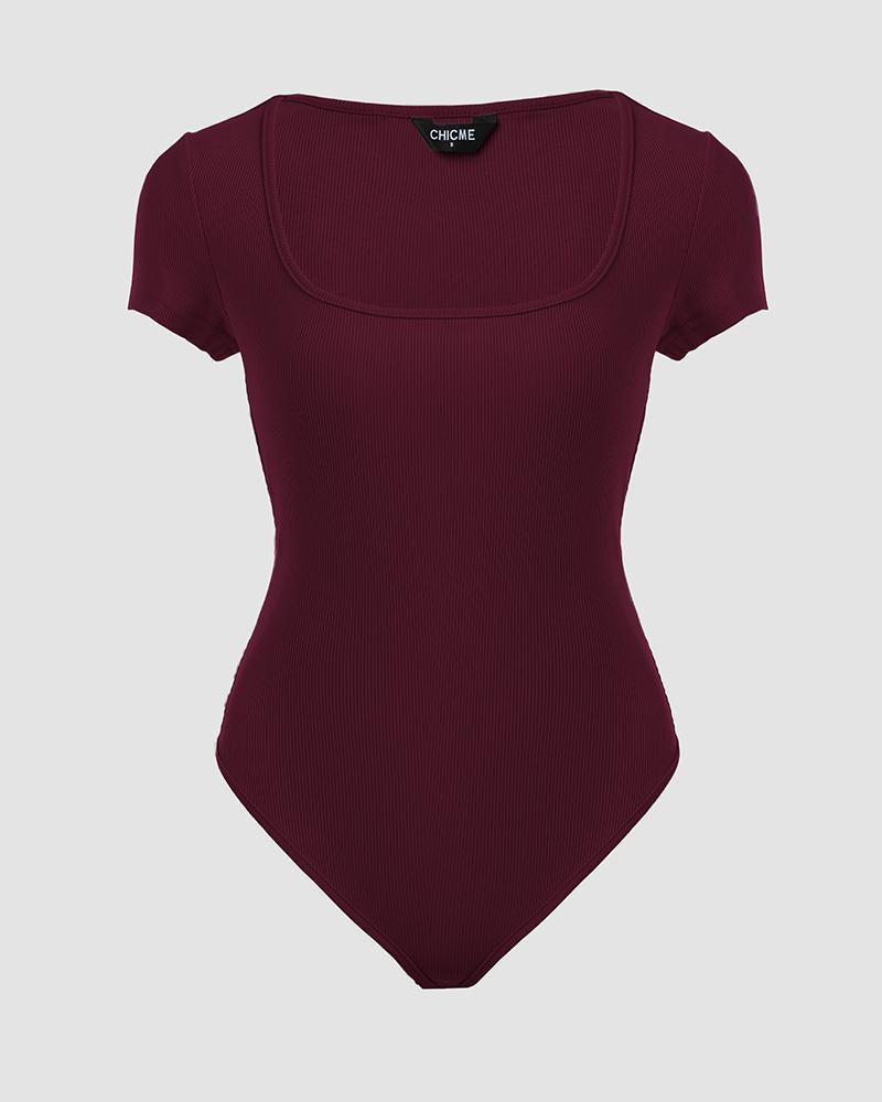 Square Neck Short Sleeve Ribbed Bodysuit