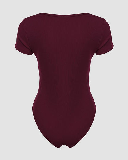 Square Neck Short Sleeve Ribbed Bodysuit