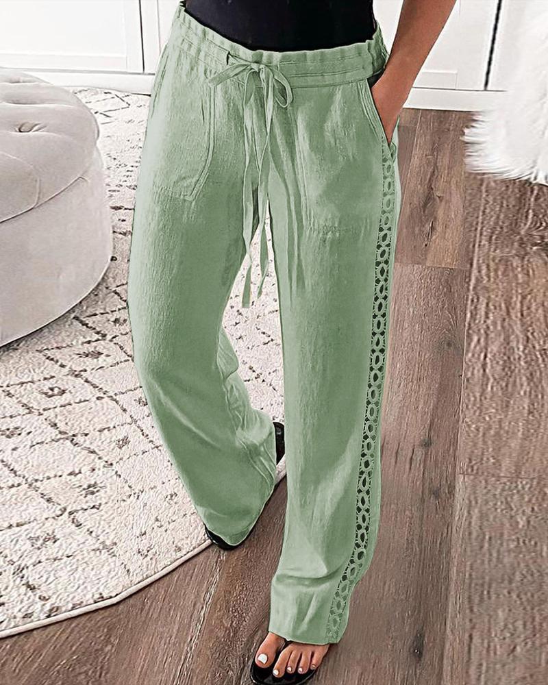 Drawstring Hollow Out Casual Pants