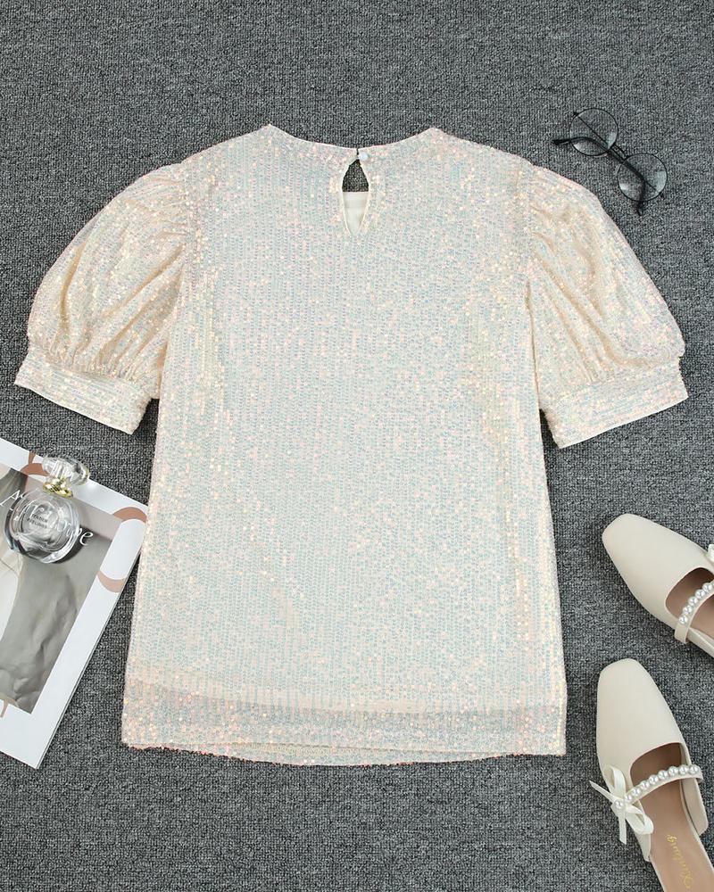 Puff Sleeve Allover Sequin Top