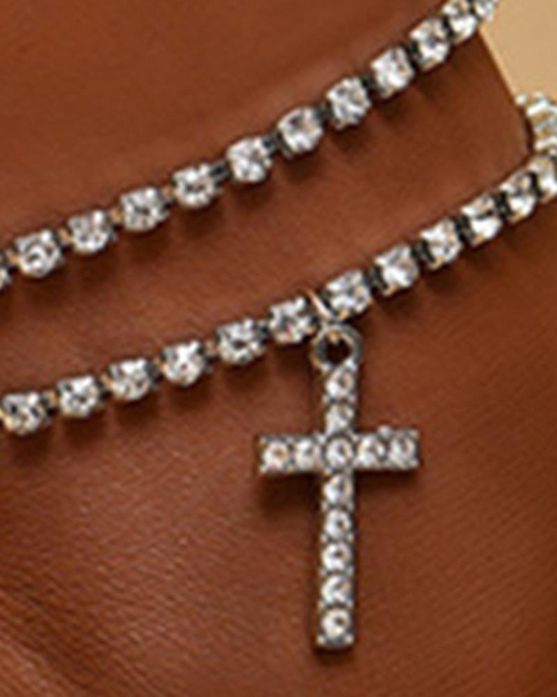 1pcs Multi Layered Rhinestone Cross Pendant Anklet