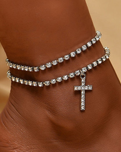 1pcs Multi Layered Rhinestone Cross Pendant Anklet