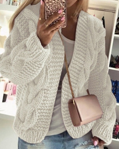 Open Front Long Sleeve Cable Knit Cardigan