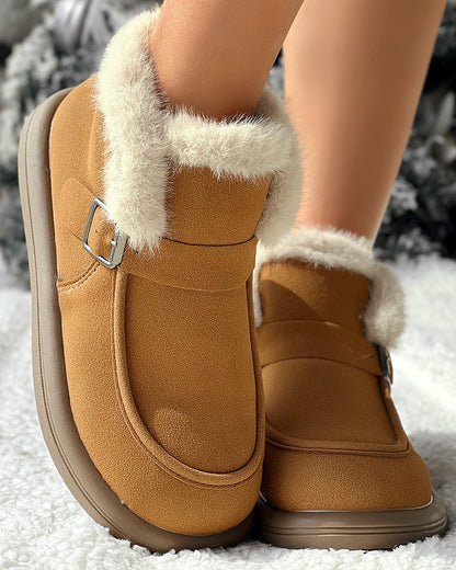 Buckled Fuzzy Lined Warm Ankle Boots