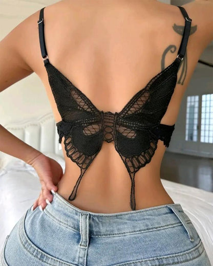 Embroidery Butterfly Decor Lace Bralette