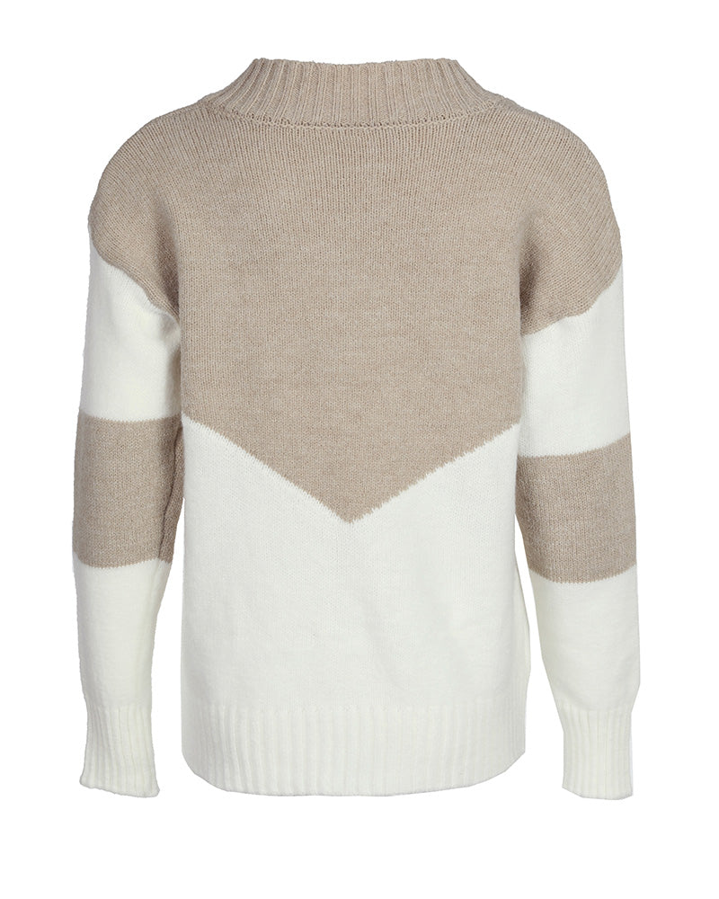 Colorblock Long Sleeve V Neck Knit Sweater