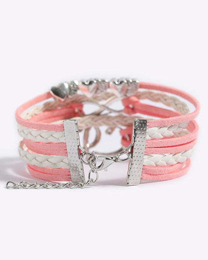 1pc Pink Double Heart Braided Leather Bracelet