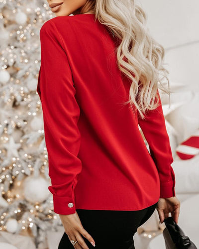 Round Neck Long Sleeve Buttoned Top