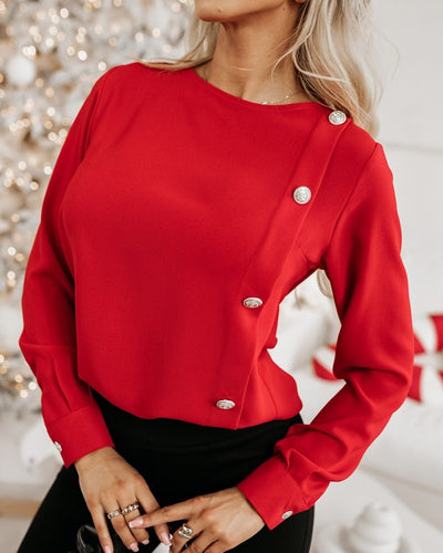 Round Neck Long Sleeve Buttoned Top