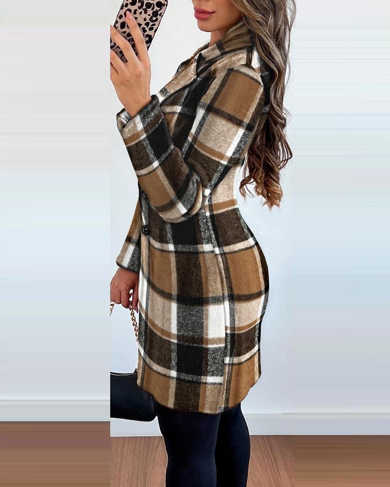 Plaid Pattern Double Breasted Coat