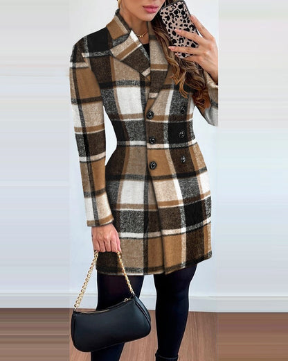 Plaid Pattern Double Breasted Coat