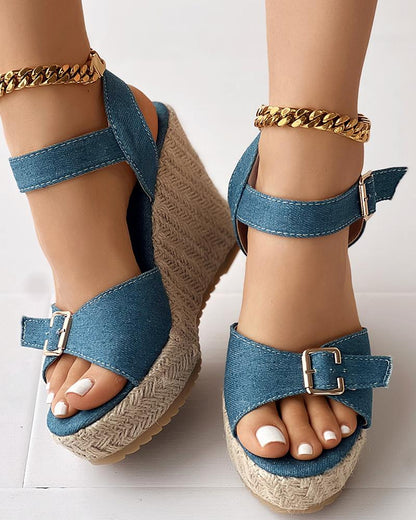 Buckled Ankle Strap Platform Espadrilles Wedge Sandals