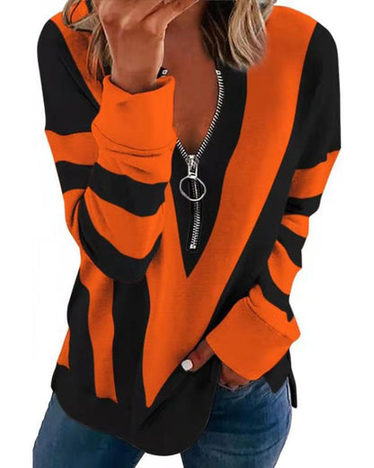 Colorblock Zipper Design Long Sleeve Sweatshirt