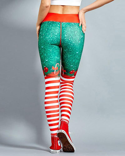 Christmas Bowknot Print High Waist Yoga Pants