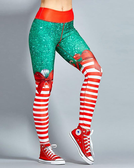 Christmas Bowknot Print High Waist Yoga Pants