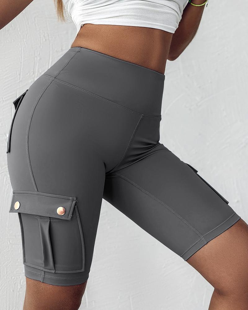 Ruched Quick Dry Pocket Design Sports Yoga Shorts