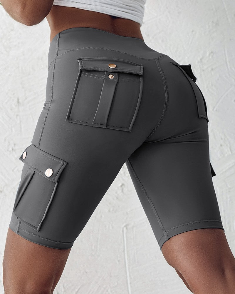 Ruched Quick Dry Pocket Design Sports Yoga Shorts