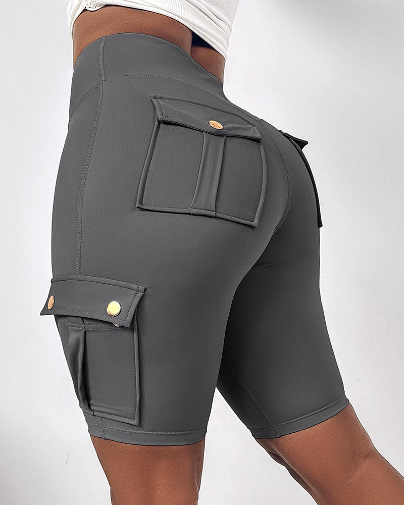 Ruched Quick Dry Pocket Design Sports Yoga Shorts