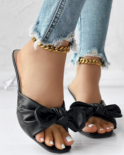 Bowknot Design Clear Pyramid Heeled Sandals