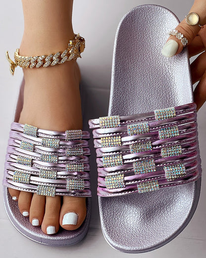 Braided Rhinestone Outdoor Slippers Summer Sandals