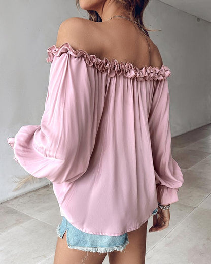 Ruffle Hem Lantern Sleeve Top