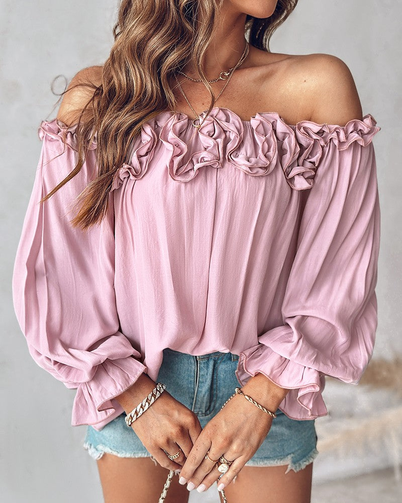 Ruffle Hem Lantern Sleeve Top