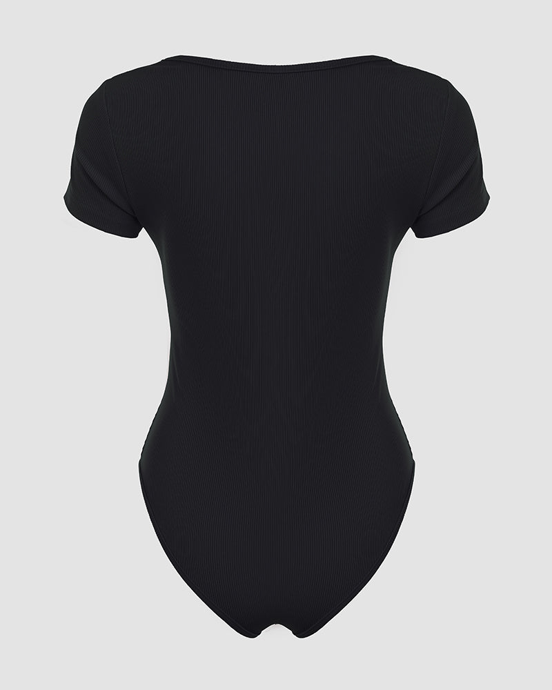 Square Neck Short Sleeve Ribbed Bodysuit