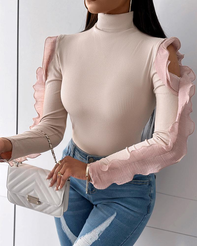 Hollow Out Ruffle Hem Sleeve Top