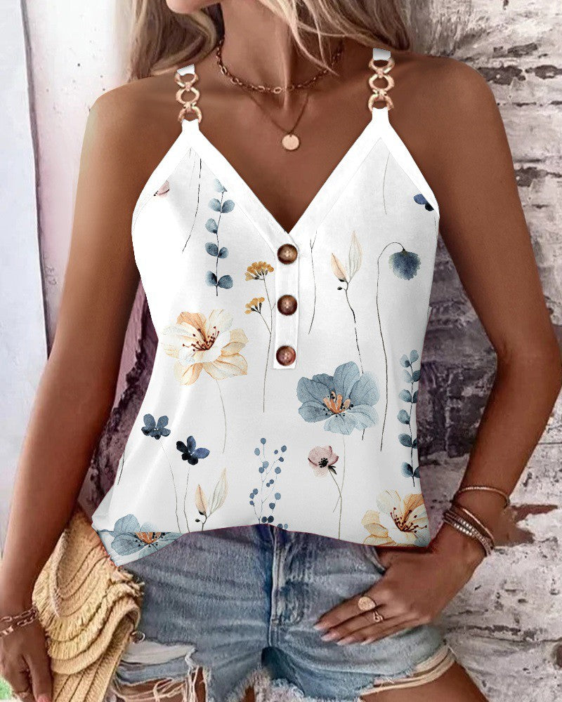 Floral Print Chain Strap Tank Top