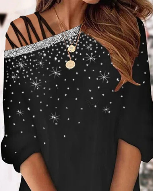 Cold Shoulder Rhinestone Decor Dress