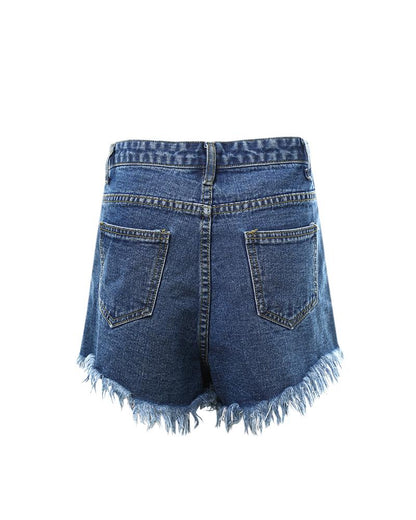 Pearls Studded Ripped Raw Hem Denim Shorts