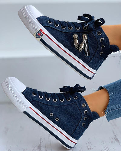 Lace Up Skeleton Zipper Detail Casual Sneakers