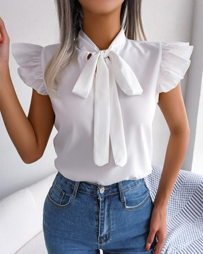 Tie Neck Puff Sleeve Top