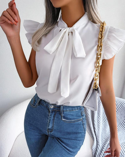 Tie Neck Puff Sleeve Top