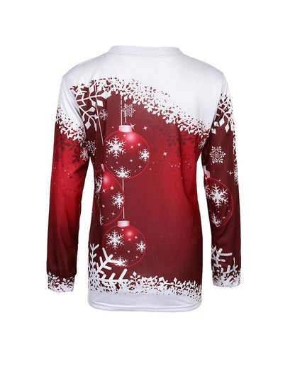 Christmas Tree Snowflake Elk Print Long Sleeve Top