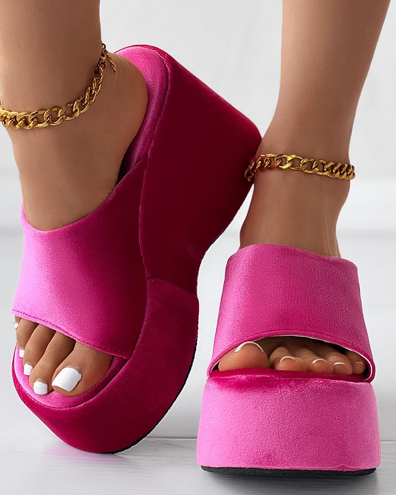 Peep Toe Platform Wedge Slippers