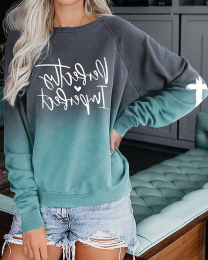 Ombre Letter Print Raglan Sleeve Sweatshirt