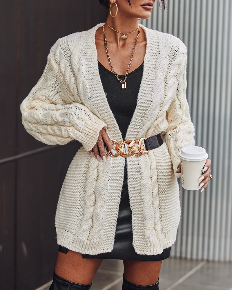 Cable Knit Open Front Cardigan