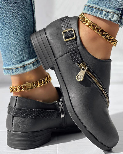 Zipper Design Chunky Heel Ankle Boots