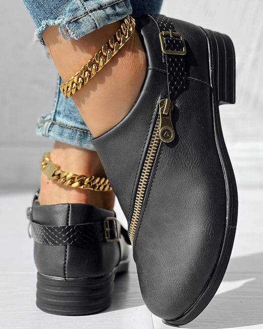 Zipper Design Chunky Heel Ankle Boots