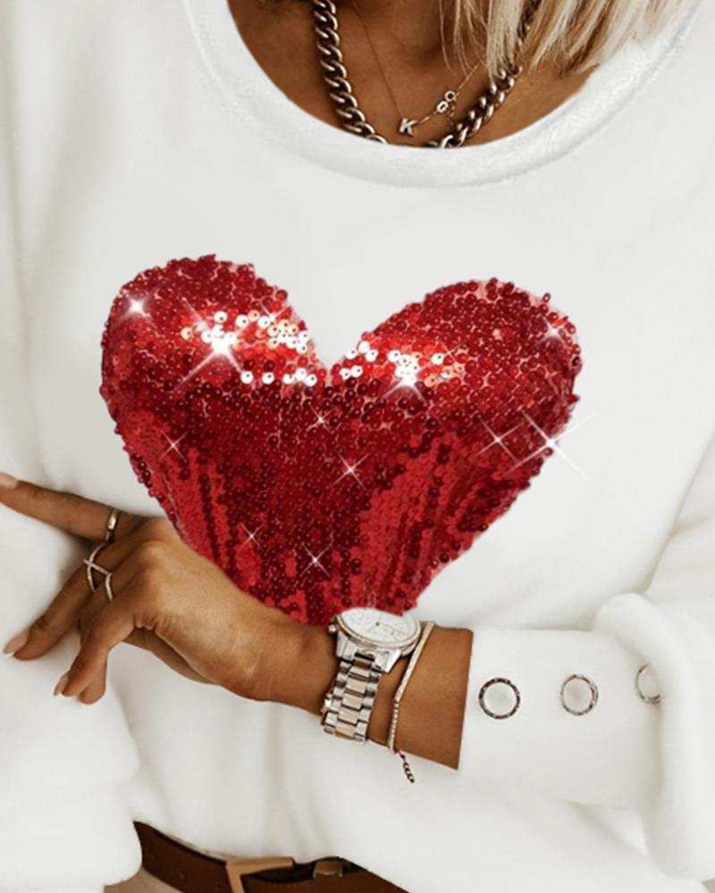 Heart Pattern Contrast Sequin Top