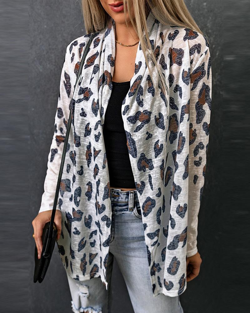 Leopard Print Open Front Coat