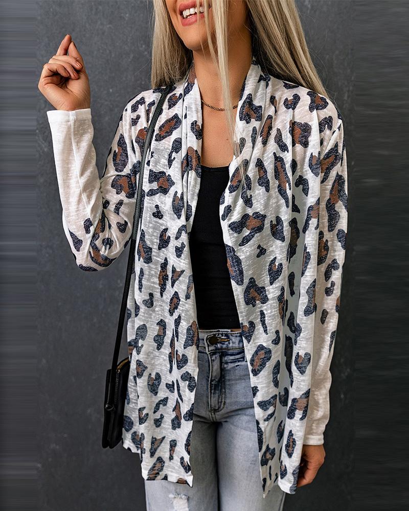 Leopard Print Open Front Coat